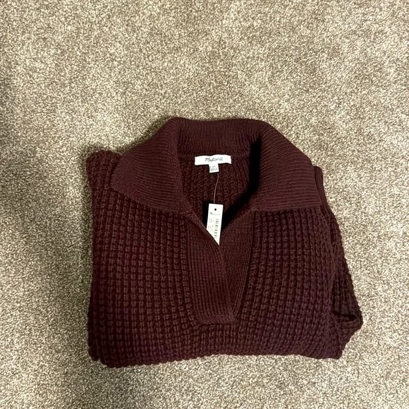 Madewell Waffle-Knit Henley Sweater (Heather Currant) - Picture 5 of 7